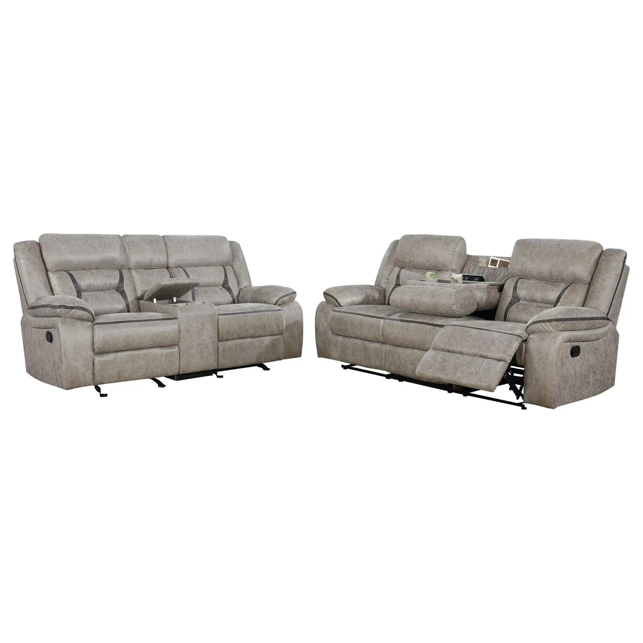 Greer 2-piece Upholstered Reclining Sofa Set Taupe by Unique Piece Furniture