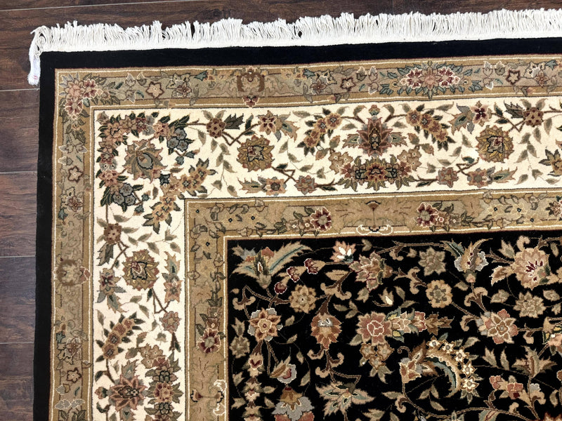 Sino Persian Rug 9x12, Floral Medallion, Black and Ivory, Elegant by Jewel Rugs