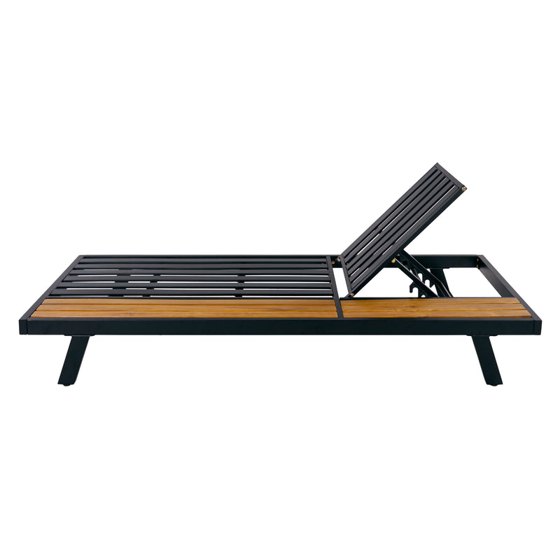 Black Iron + Teak Finish Wood Chaise Lounge Frame by HouseOfZazla