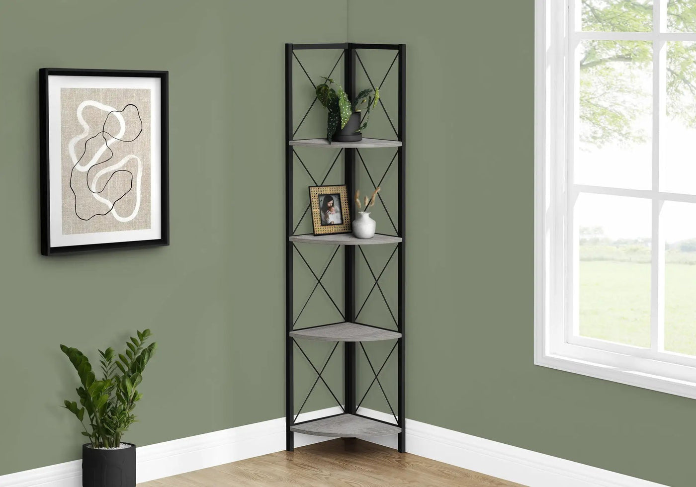 4-Tier Corner Bookshelf with Marble Look and Metal Frame by HouseOfZazla