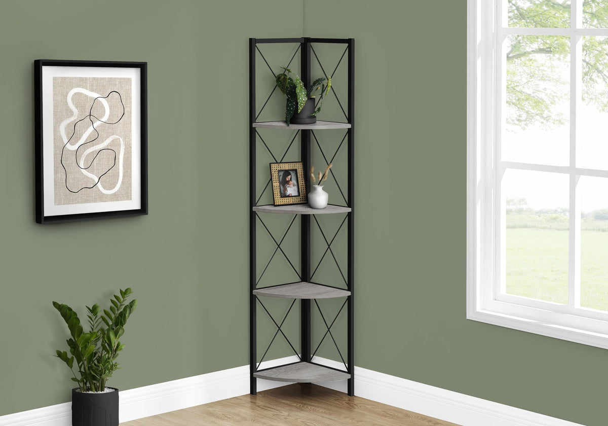 4-Tier Corner Bookshelf with Marble Look and Metal Frame - Black, photo 4 of 16