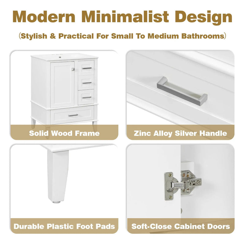Bathroom Vanity, Modern Bathroom Cabinet With Sink Combo Set, Bathroom Storage Cabinet With A Soft Closing Door And 3 Drawers, Solid Wood Frame by Unique Piece Furniture