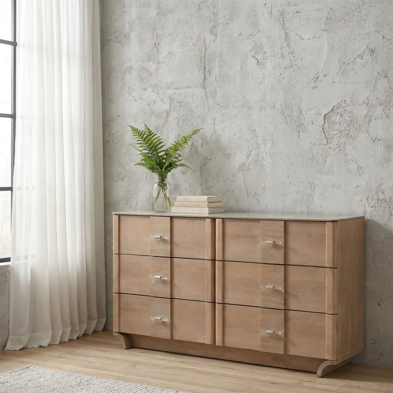 Leanne 6-drawer Sinter Stone Top Dresser Cabinet Light Oak by Unique Piece Furniture