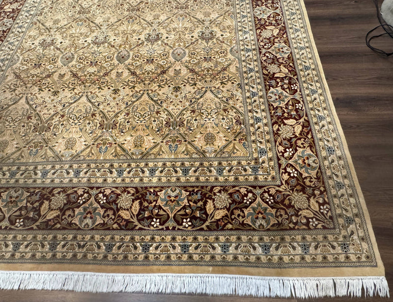 Fine Pak Persian Rug 9x12, Gold and Wine Red, Panel Design, 330 KPSI by Jewel Rugs