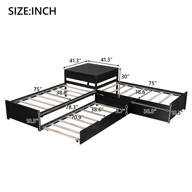 L Shaped Platform Bed With Trundle And Drawers Linked With Built In Desk by HouseOfZazla