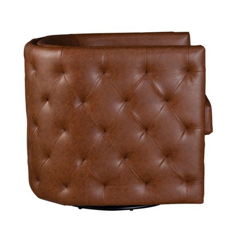 Swivel Chair With Tufted Barrel Design and Nailhead Accents - Light Brown, photo 9 of 9