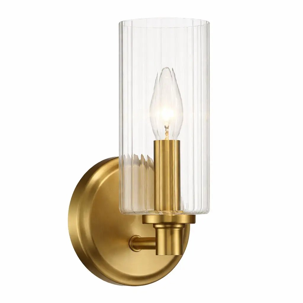 Jardin - Single Light Wall Sconce With Clear Ribbed Satin - Clear / Gold by HouseOfZazla
