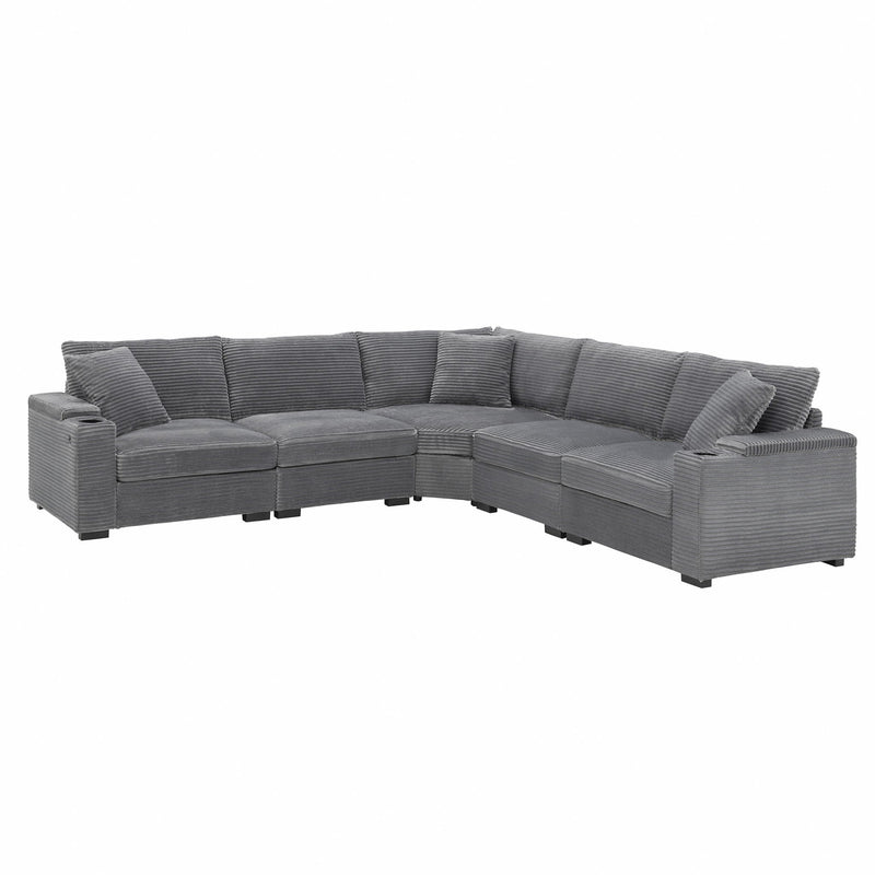 Convertible L Shaped Sectional Corner Couch With Armrest Storage Cup Holders USB Charger, Irregular Corner Oversized Comfy Modular Sofa by HouseOfZazla