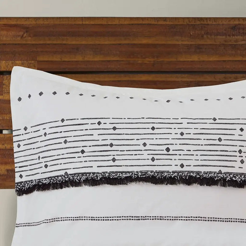 Cotton Printed Comforter Set with Trims Black/White Full/Queen by HouseOfZazla