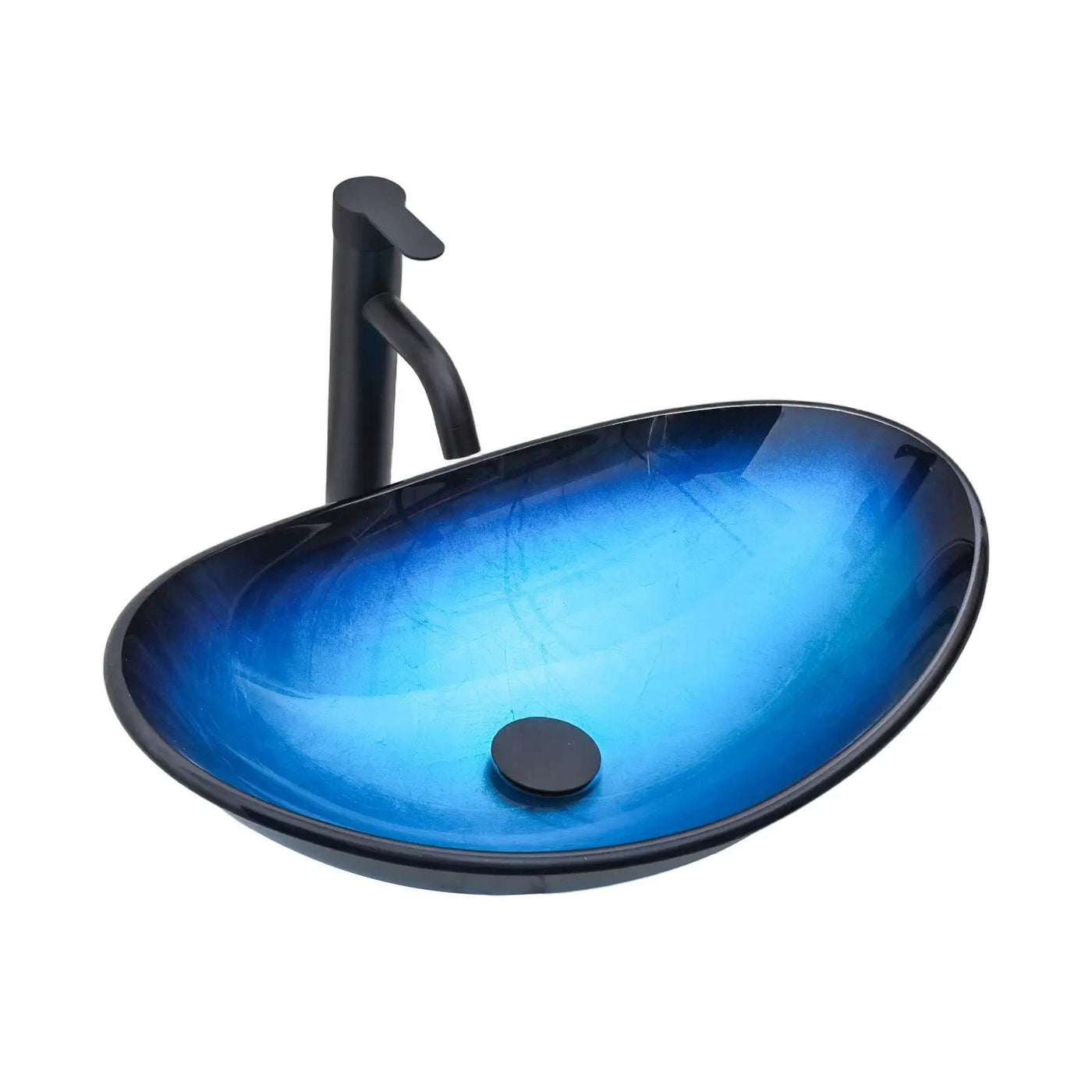 Tempered Glass Vessel Sink With Boat Shape Pop-Up Drain by HouseOfZazla