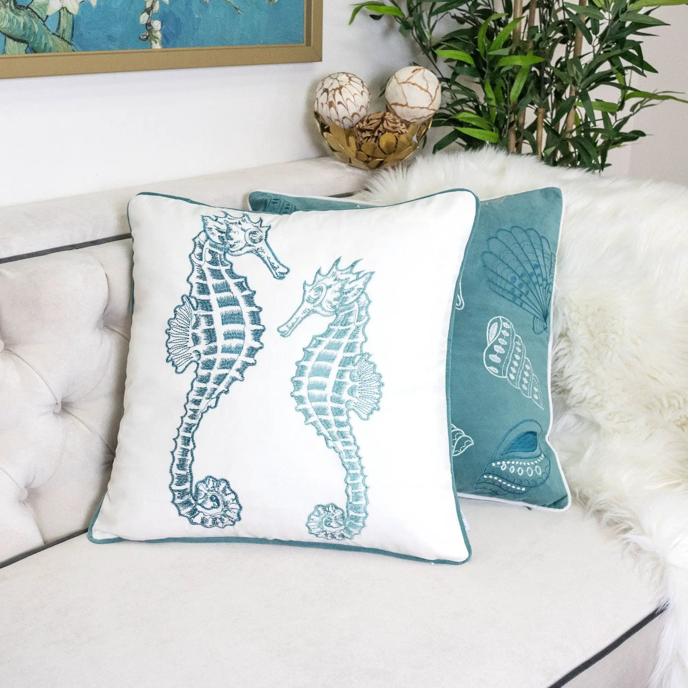 Seahorses Pillow Cover With Matching Back by HouseOfZazla