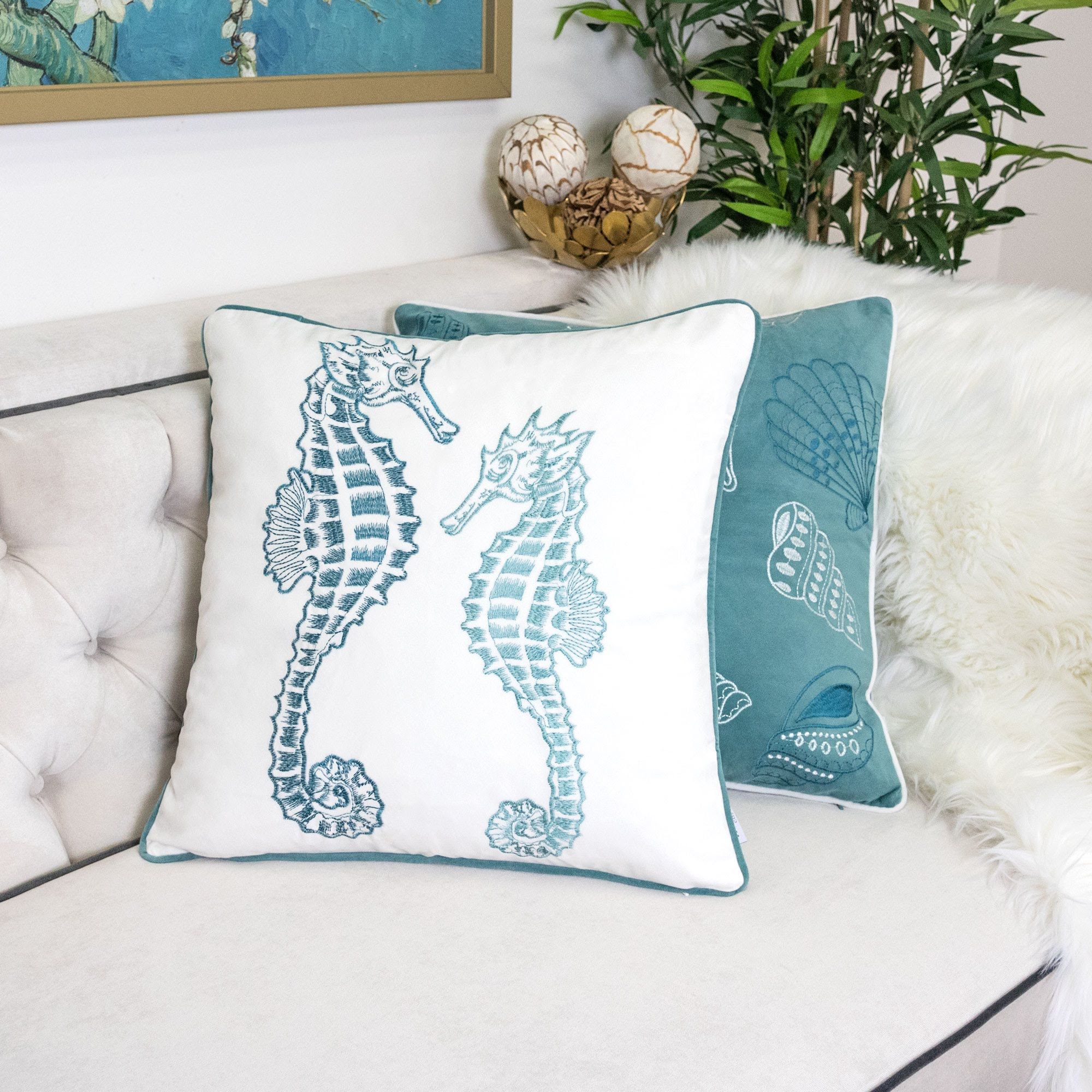 Seahorses Pillow Cover With Matching Back by HouseOfZazla