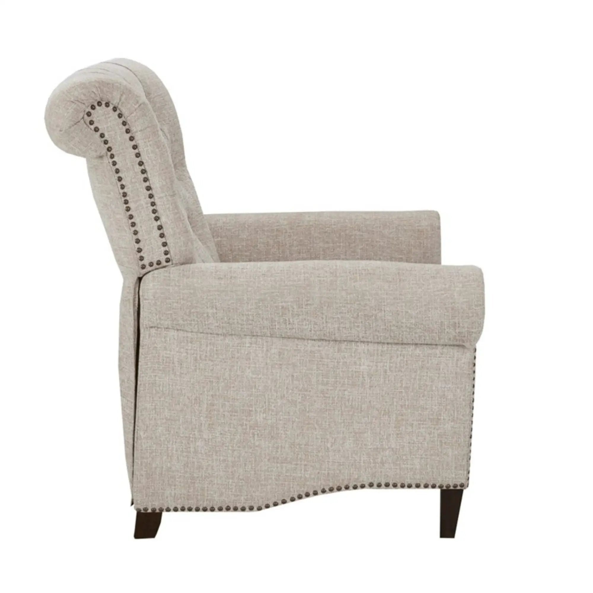 Aidan - Push Back Recliner Chair With Tufted Back And Nailhead Trim - Cream by HouseOfZazla