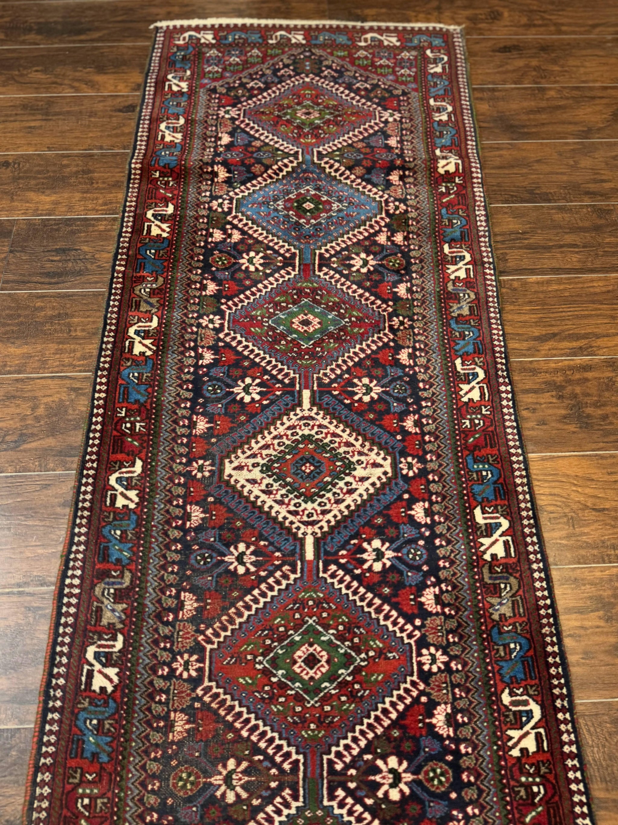 Persian Tribal Runner Rug 2.6 x 20 ft, Antique Persian Shiraz Carpet for Hallway, Colorful Navy Blue by Jewel Rugs