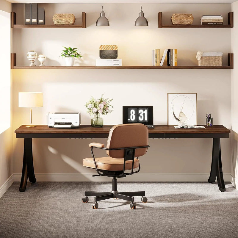 2 Person Desk With X Legs, Extra Long Office Workstation - Brown / Black by HouseOfZazla