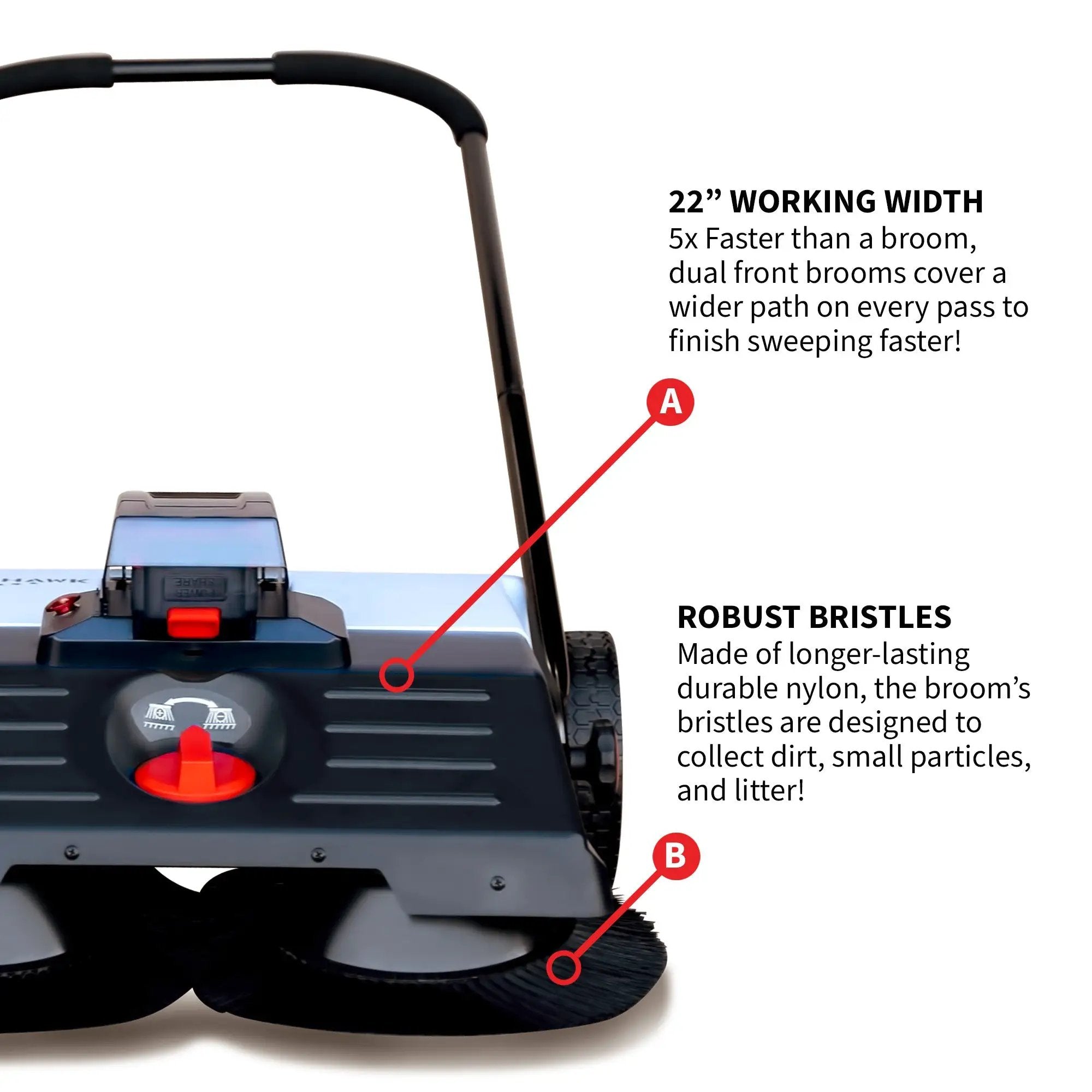 22" Battery Powered Push Sweeper With Double Brush System 18V Lithium-Ion by Tomahawk Power