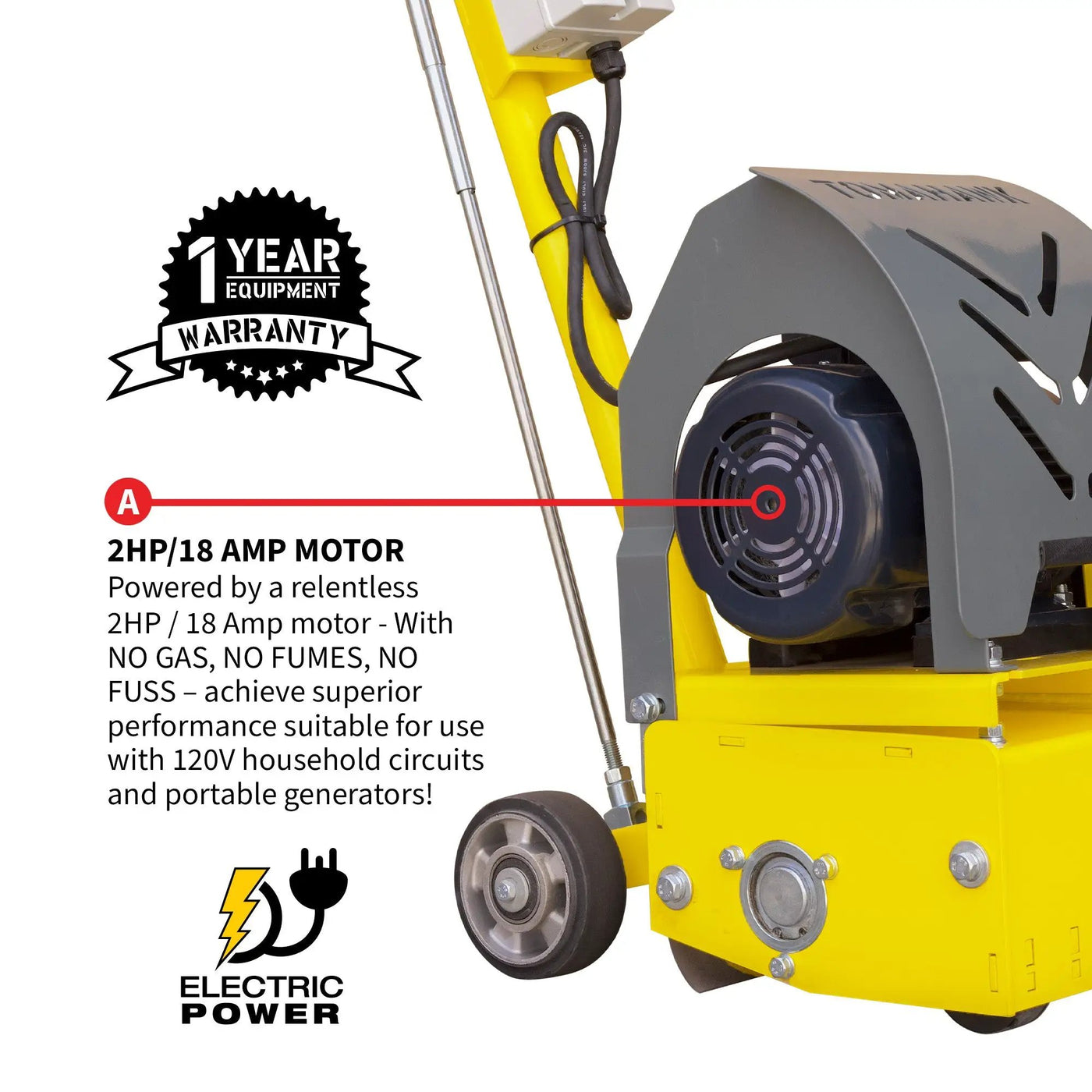 Electric 8” Concrete Scarifier Planer Grinder for Sidewalk Trip Hazard Repair, Traffic Line Removal by Tomahawk Power