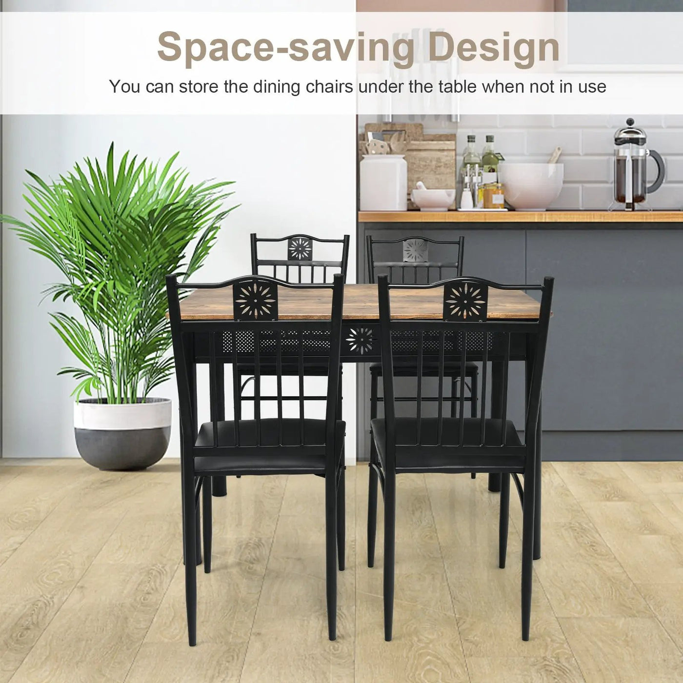 5 Pcs Dining Set Wood Metal Table and 4 Chairs with Cushions by DirectDeals