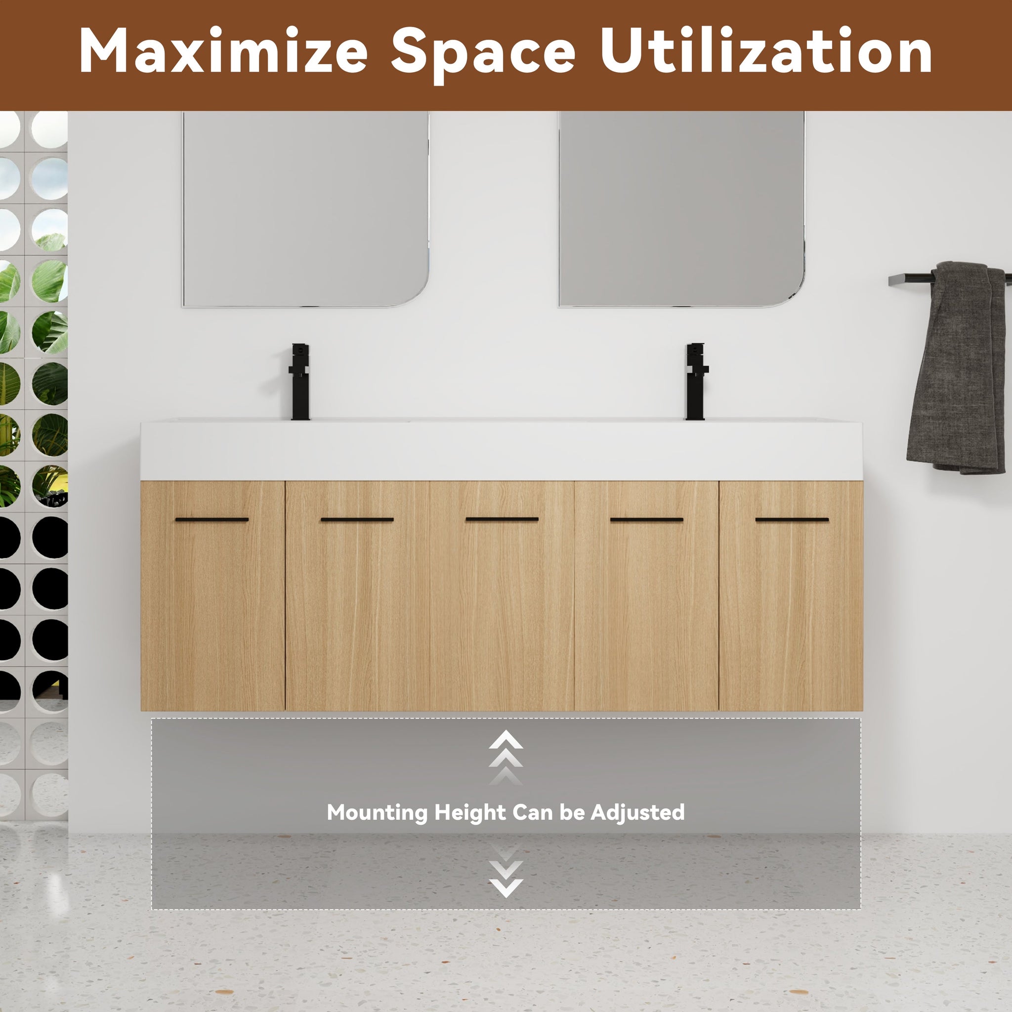 60" Floating Double Sink Bathroom Vanity with Extra-Large Storage by HouseOfZazla