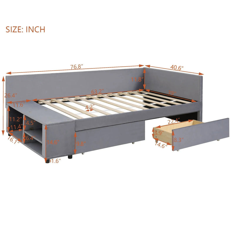 L Shaped Upholstered Platform Bed With Storage And Drawers by HouseOfZazla