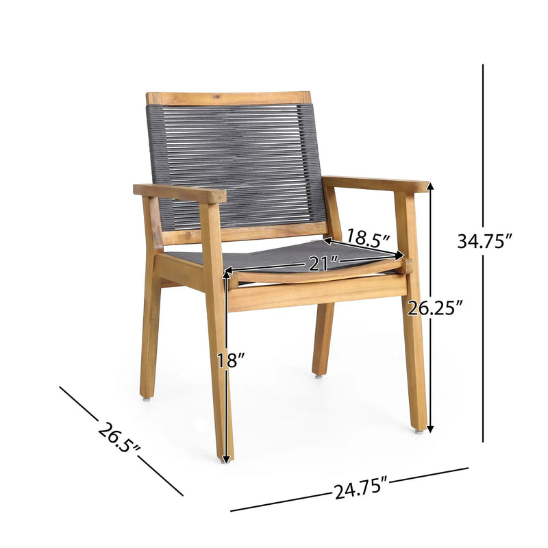 5-Piece Outdoor Acacia Wood Dining Set, 54.75" Teak Rectangular Table & 4 Dark Grey Chairs by HouseOfZazla