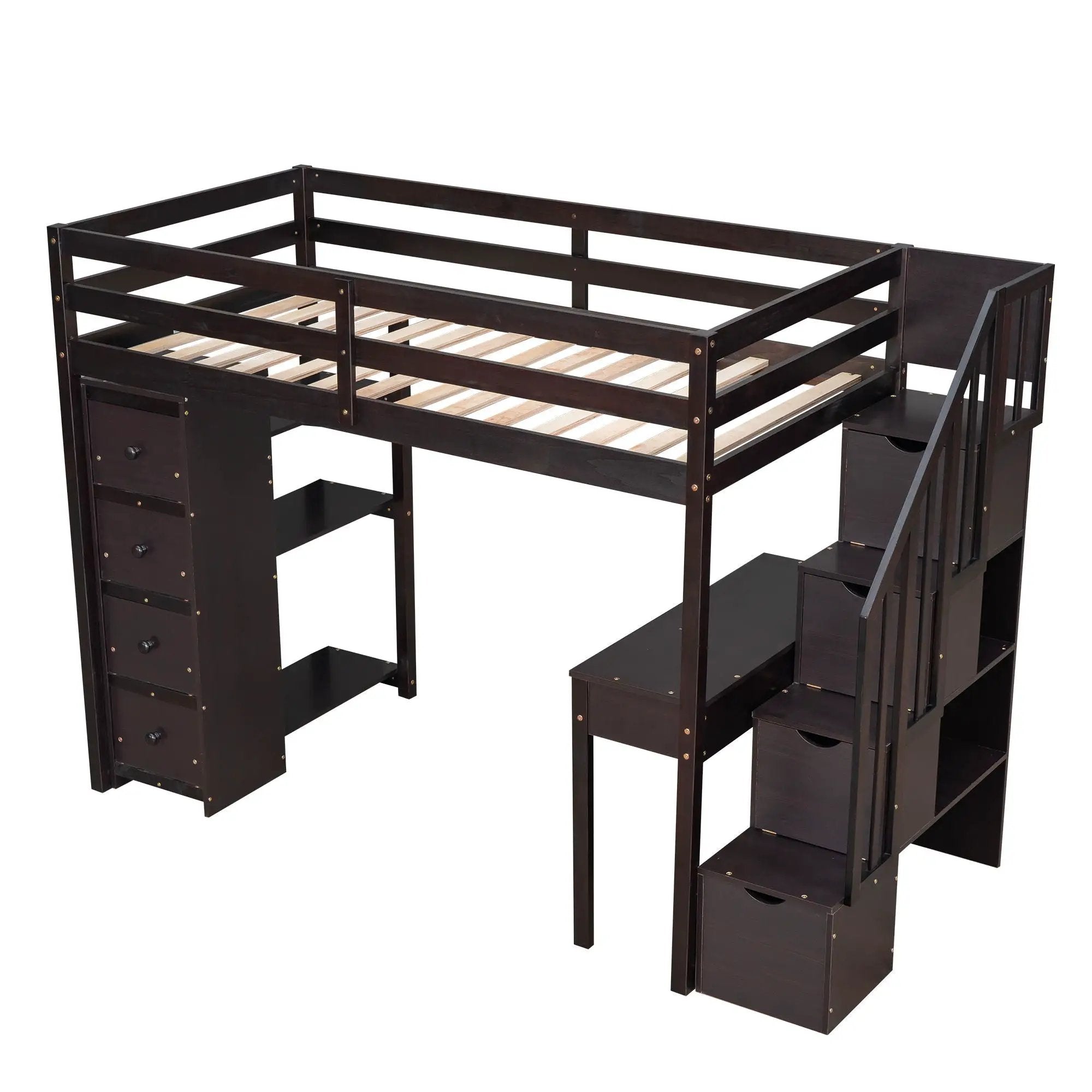 Loft Bed With Storage Drawers, Desk And Stairs With Shelves by HouseOfZazla
