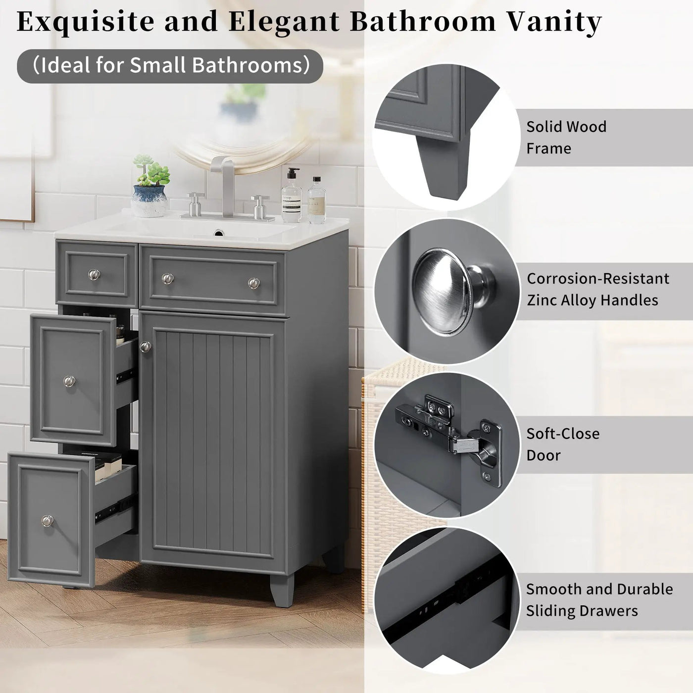 Transitional Style Bathroom Vanity Cabinet With Ceramic Sink by Unique Piece Furniture