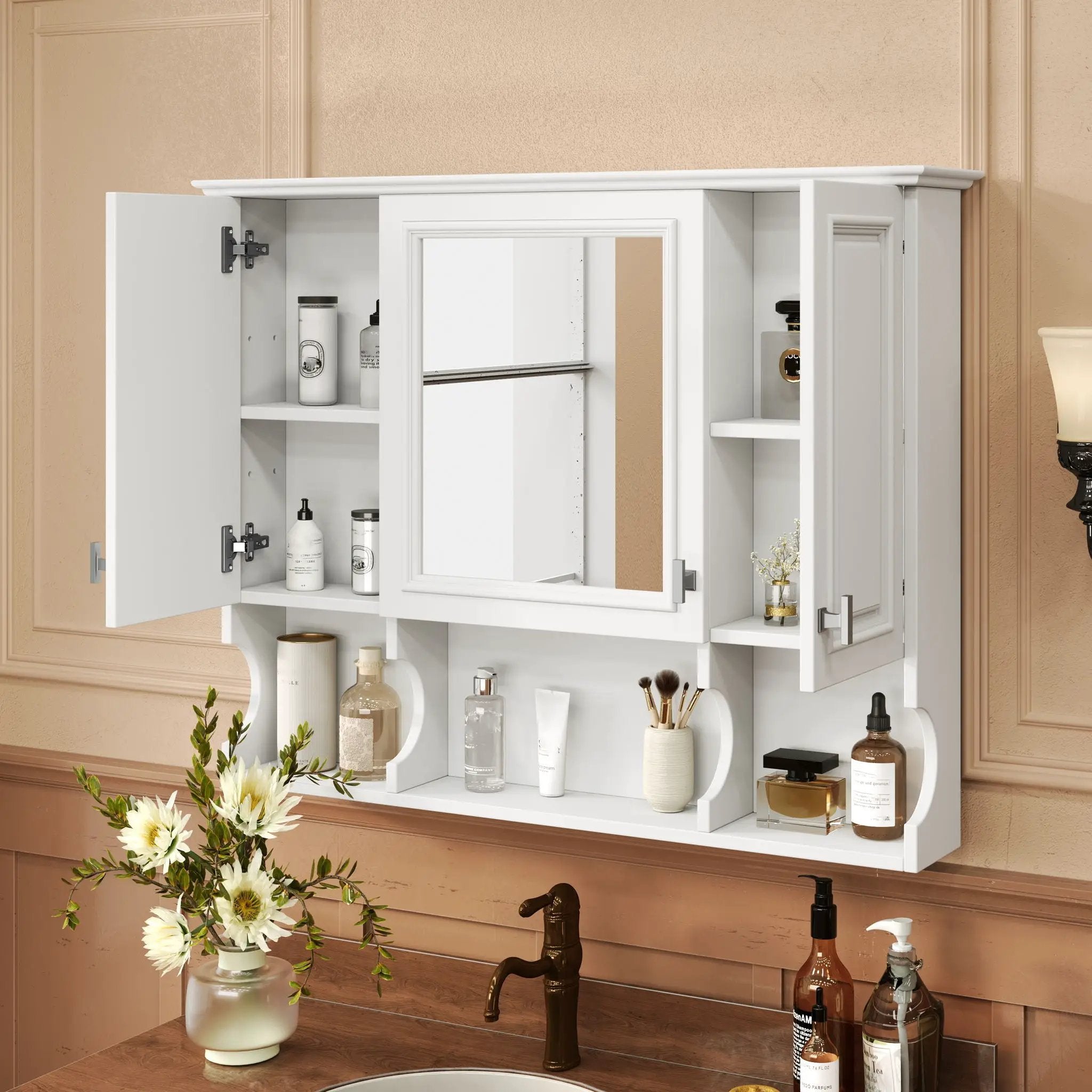 Wall Mounted Bathroom Medicine Wall Cabinet With Mirror & Open Shelves by HouseOfZazla
