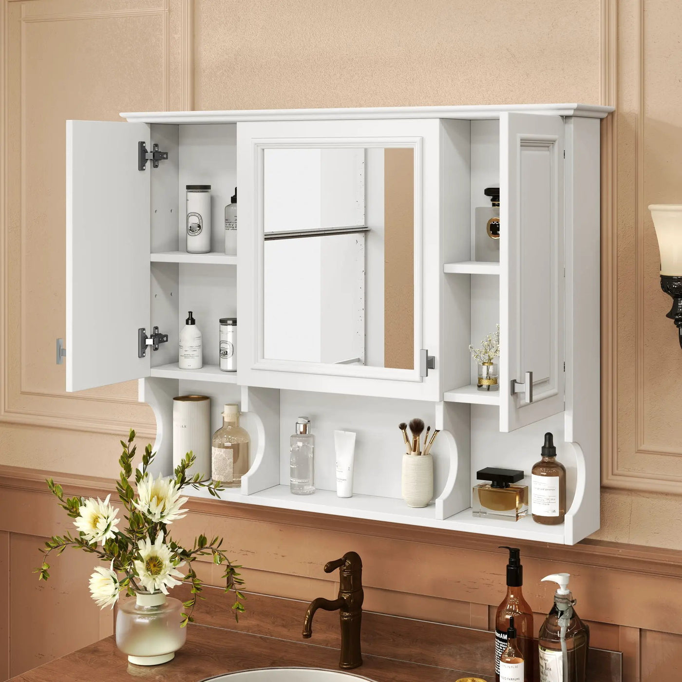Wall Mounted Bathroom Medicine Wall Cabinet With Mirror & Open Shelves by Unique Piece Furniture