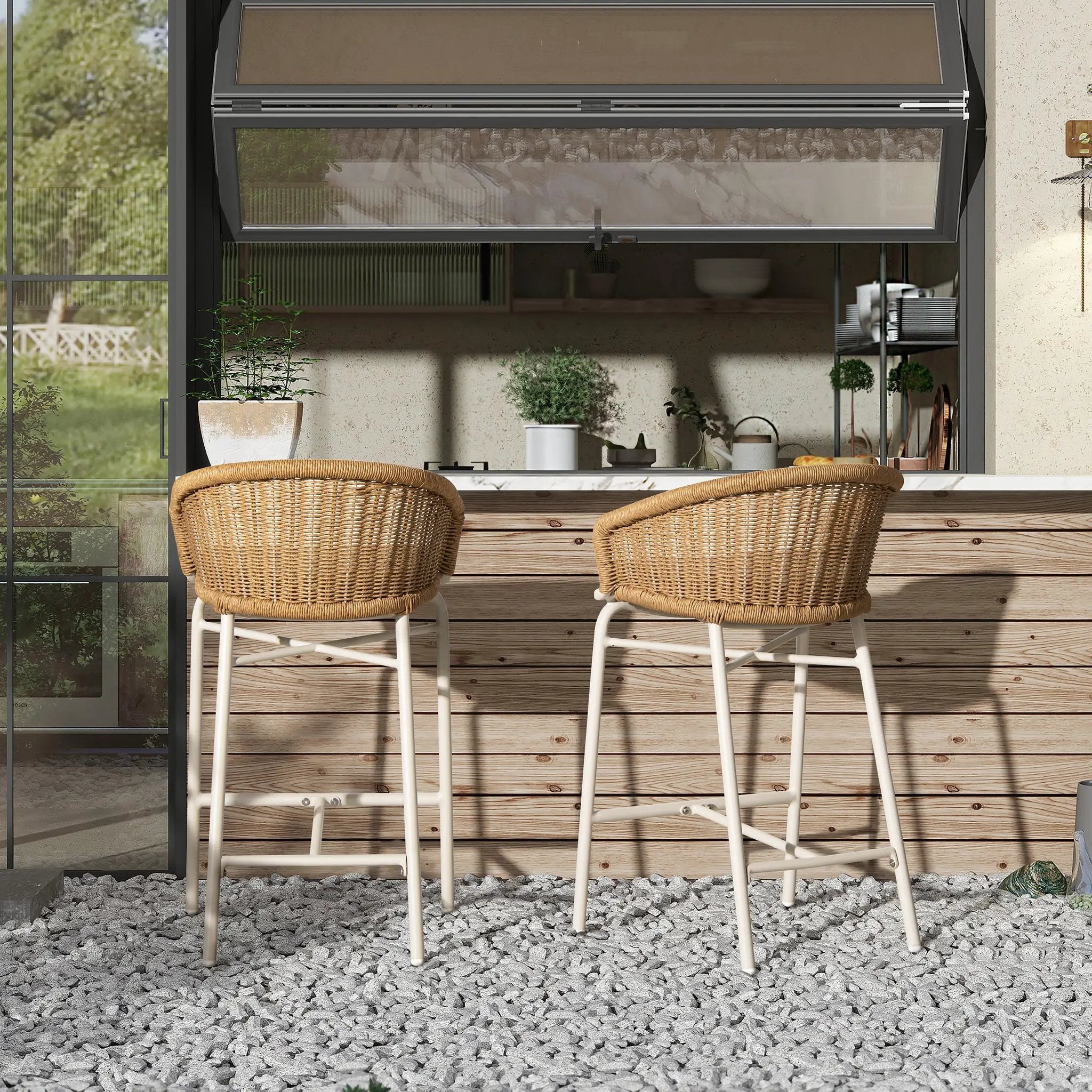 Santorini 28" Wicker Back Outdoor Bar Stool Set of 2 by HouseOfZazla