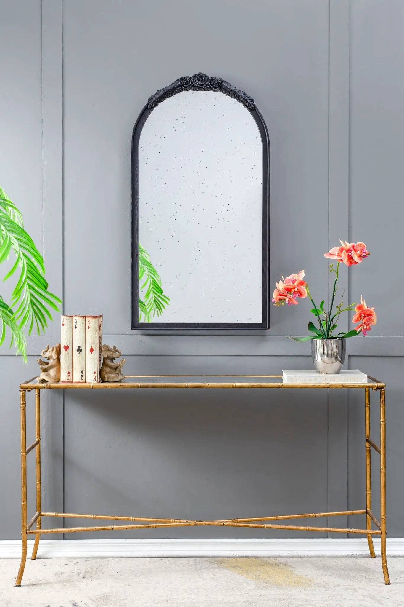 Hand Carved Rose Antique Mirror Frame, Wood Arch Mirror Wall Decor For Living Room by Unique Piece Furniture