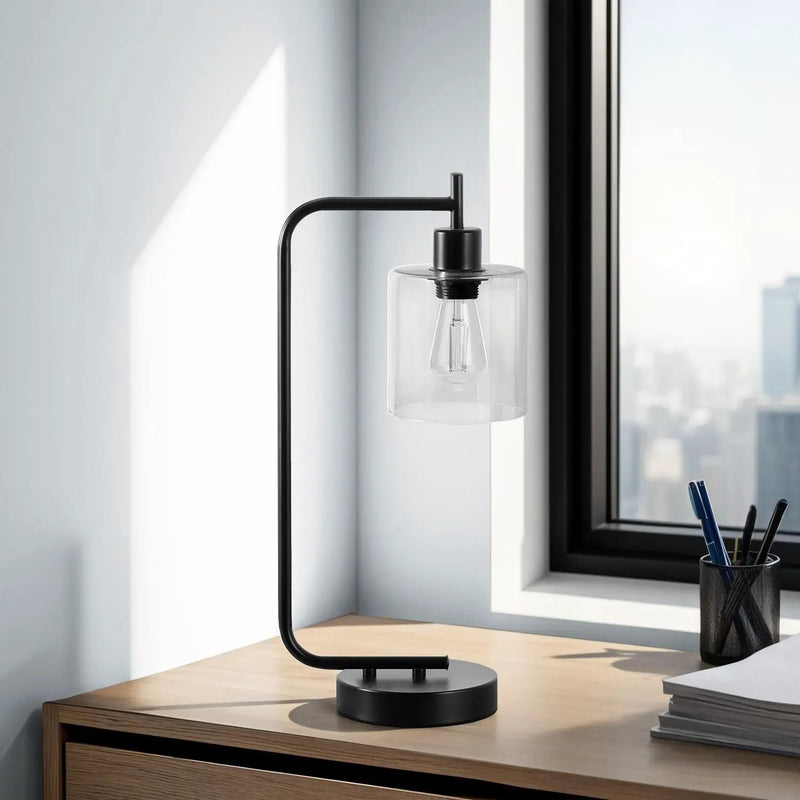 Lighting, Table Lamp, USB Port Included, Glass Shade, Modern - Black by Unique Piece Furniture