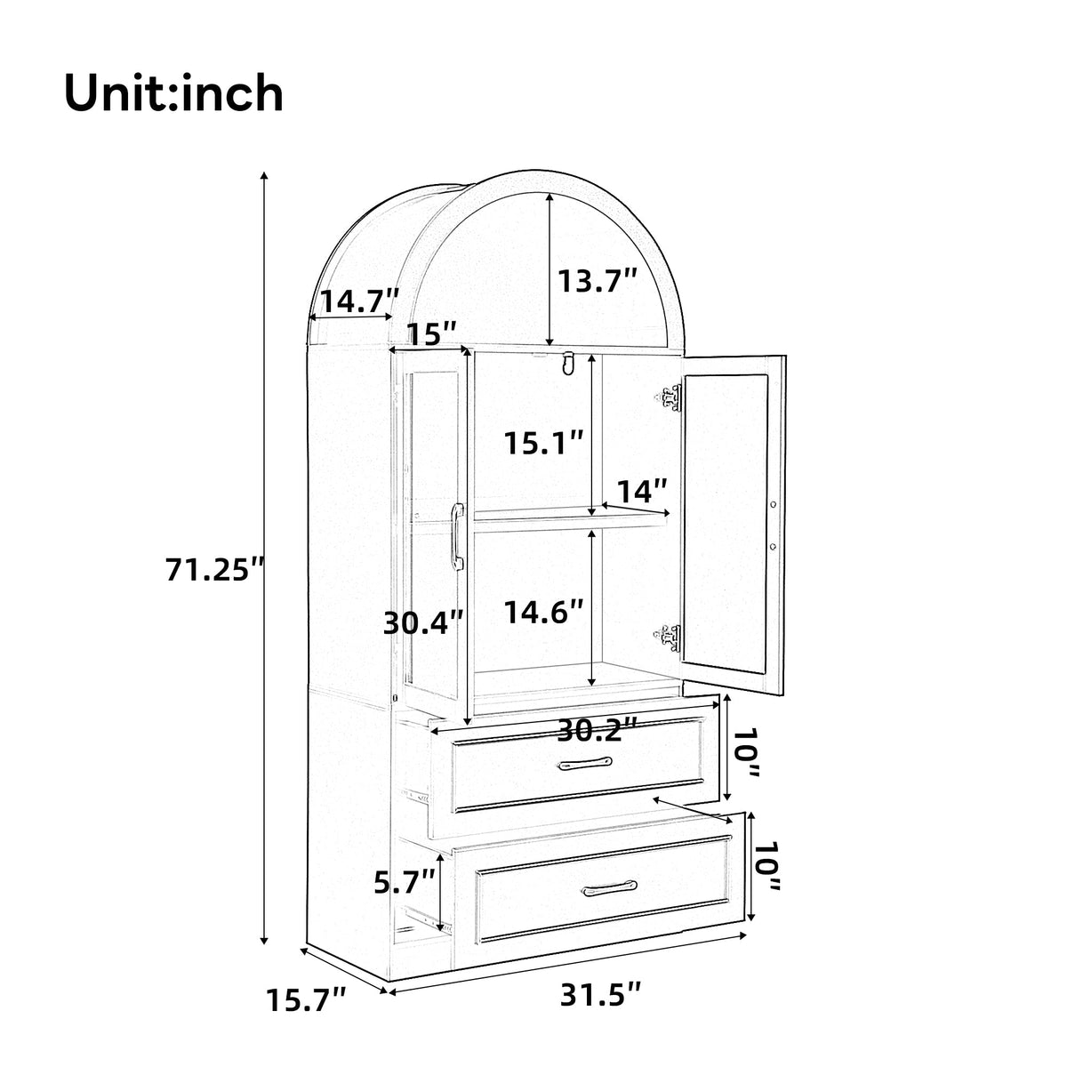 Modern Minimalist Arched Top Storage Cabinet, photo 5 of 10