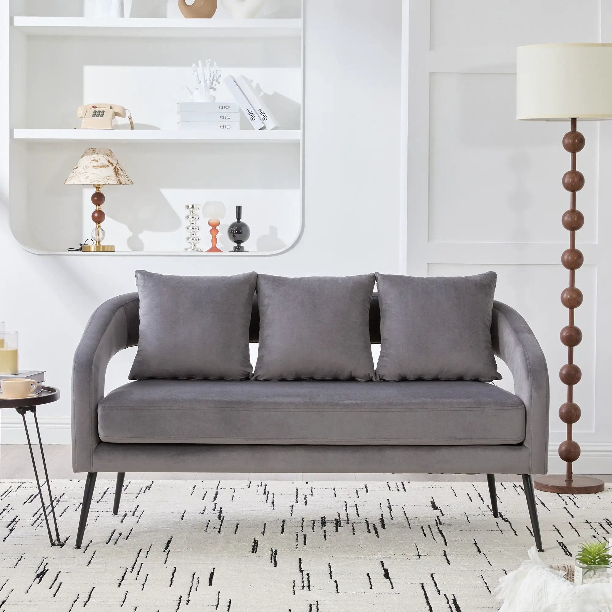 Open Back Loveseat Settee With 3 Pillows by Unique Piece Furniture