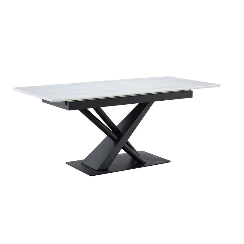 Dining Table With Geometric X Frame For Kitchen Or Dining Room - White Marble by Unique Piece Furniture