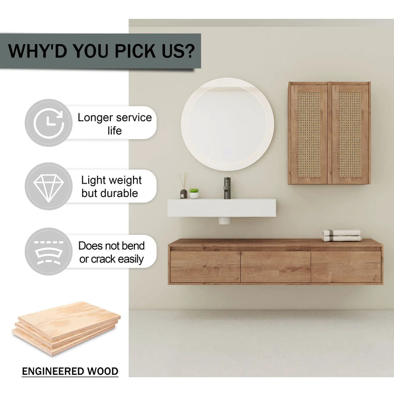 Modern Wall Mounted Bathroom Vanity With Resin Sink And 2 Side Cabinet, Imitative, Construction - Imitative Oak by HouseOfZazla