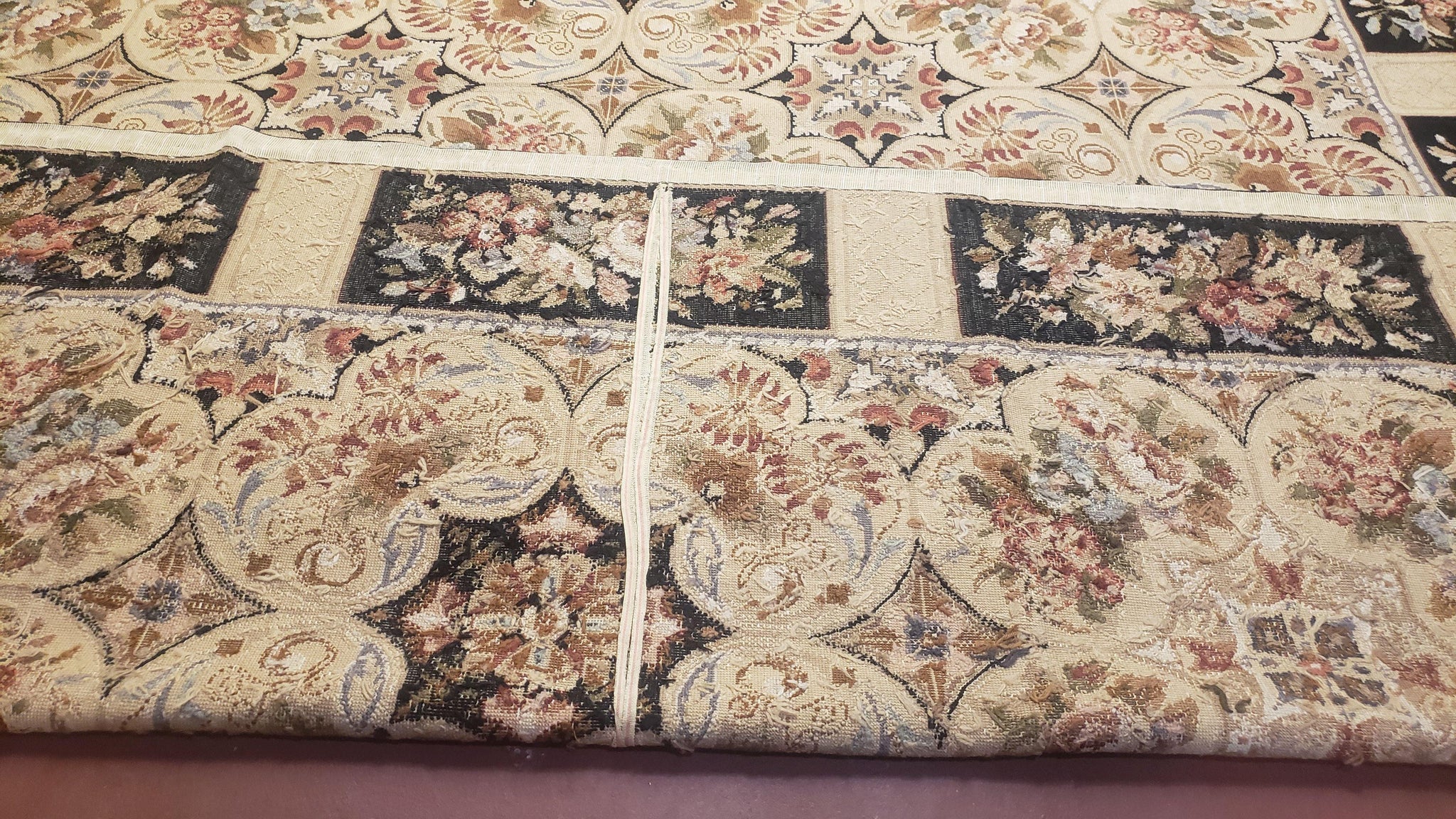 Needlepoint Rug 8x10ft Allover European Design Flowers 100% Wool Hand Knotted Aubusson Area Rug Brand New Flatweave Needle Point Carpet Chic by Jewel Rugs