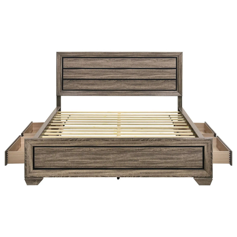 Kauffman Wood California King Storage Panel Bed Washed Taupe by Unique Piece Furniture