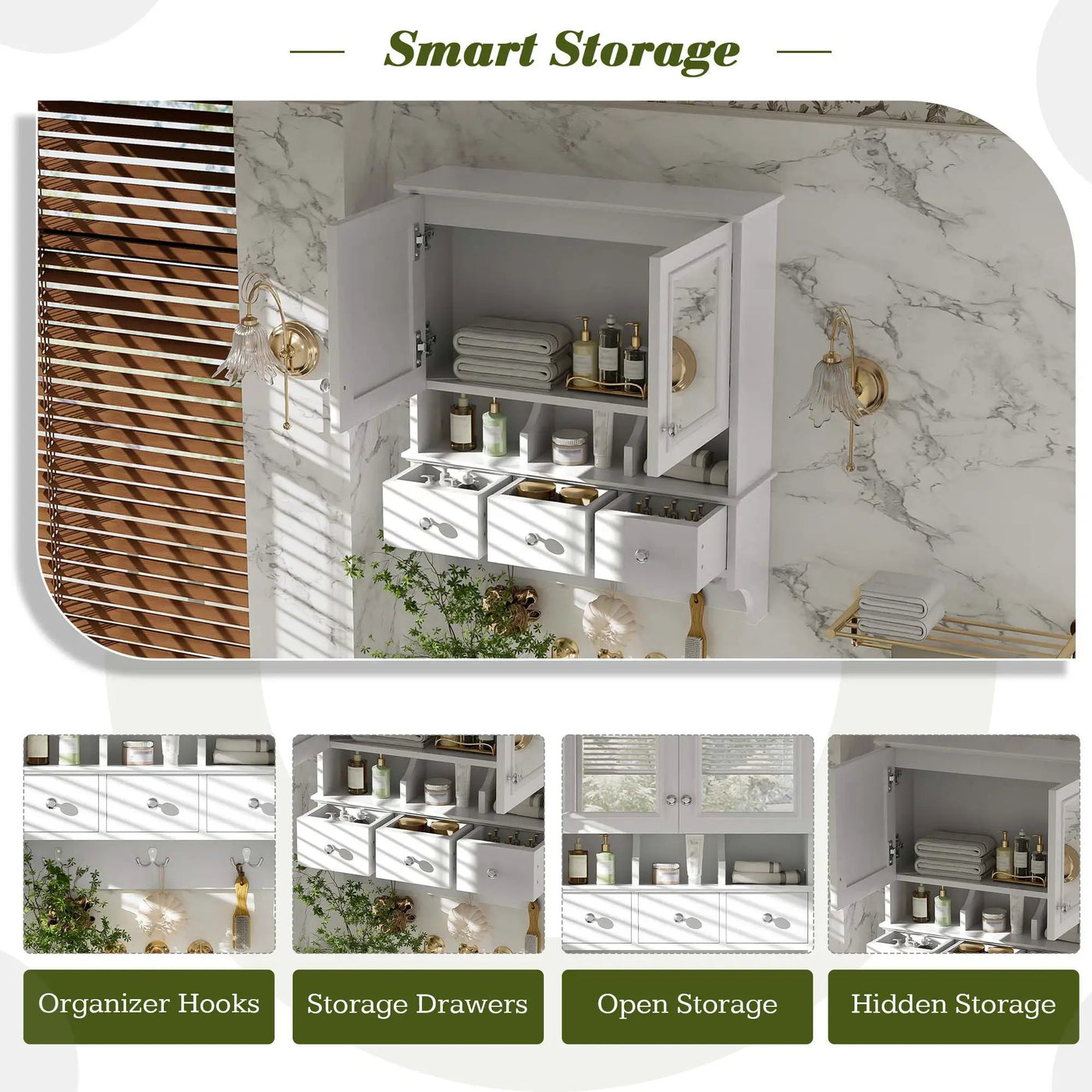Modern Bathroom Mirror Cabinet With Drawers, Organizer Hooks, And High-Definition Mirrors by HouseOfZazla