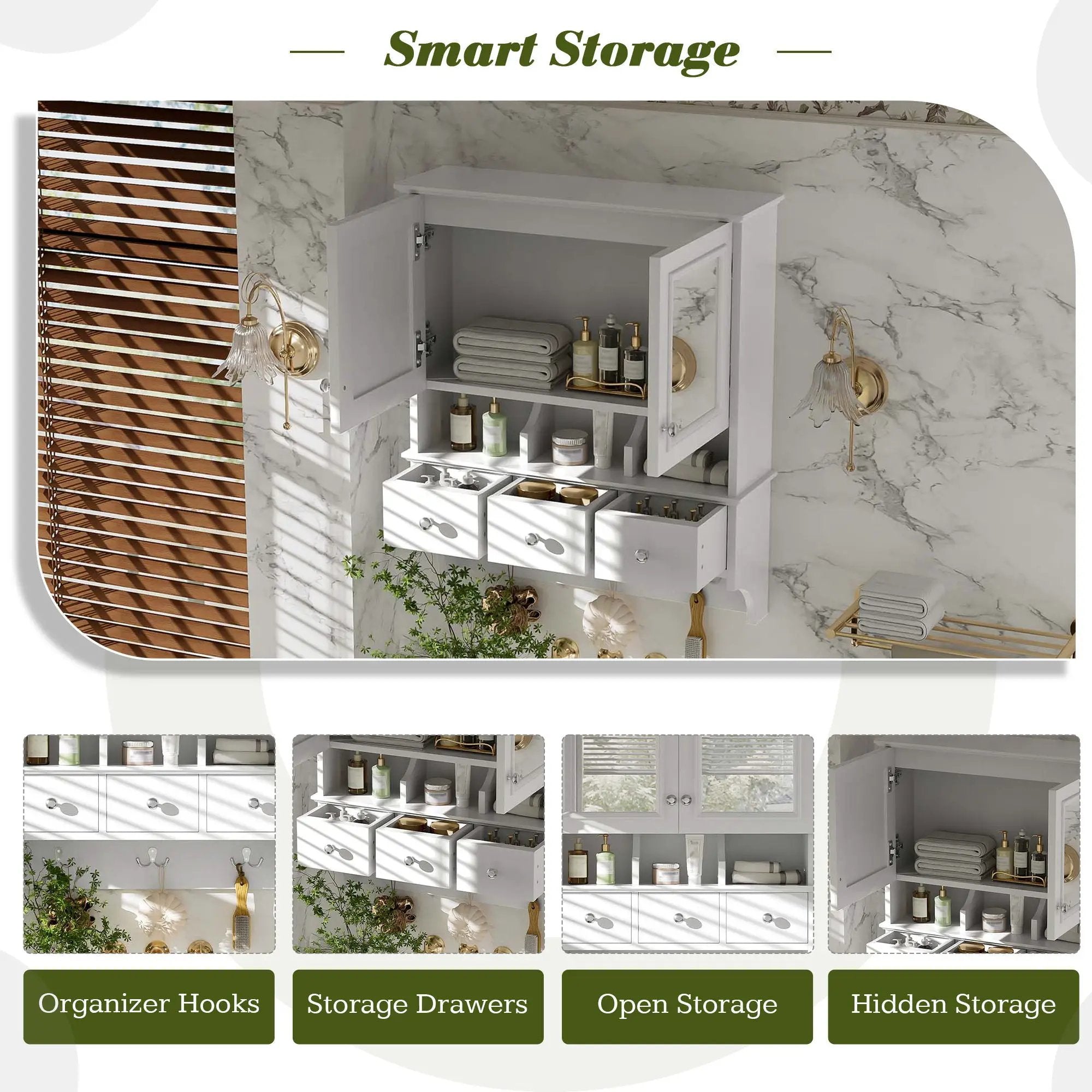 Modern Bathroom Mirror Cabinet With Drawers, Organizer Hooks, And High-Definition Mirrors by Unique Piece Furniture