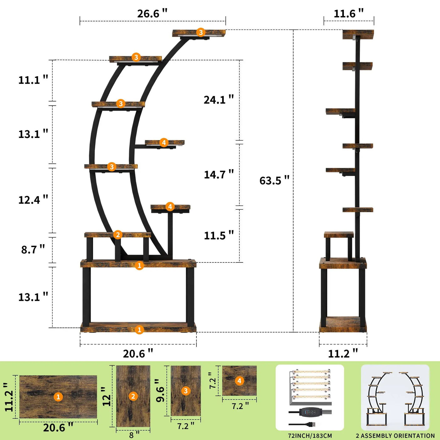 9 Tiered Indoor Plant Stand With 5 Adjustable Grow Lights by HouseOfZazla