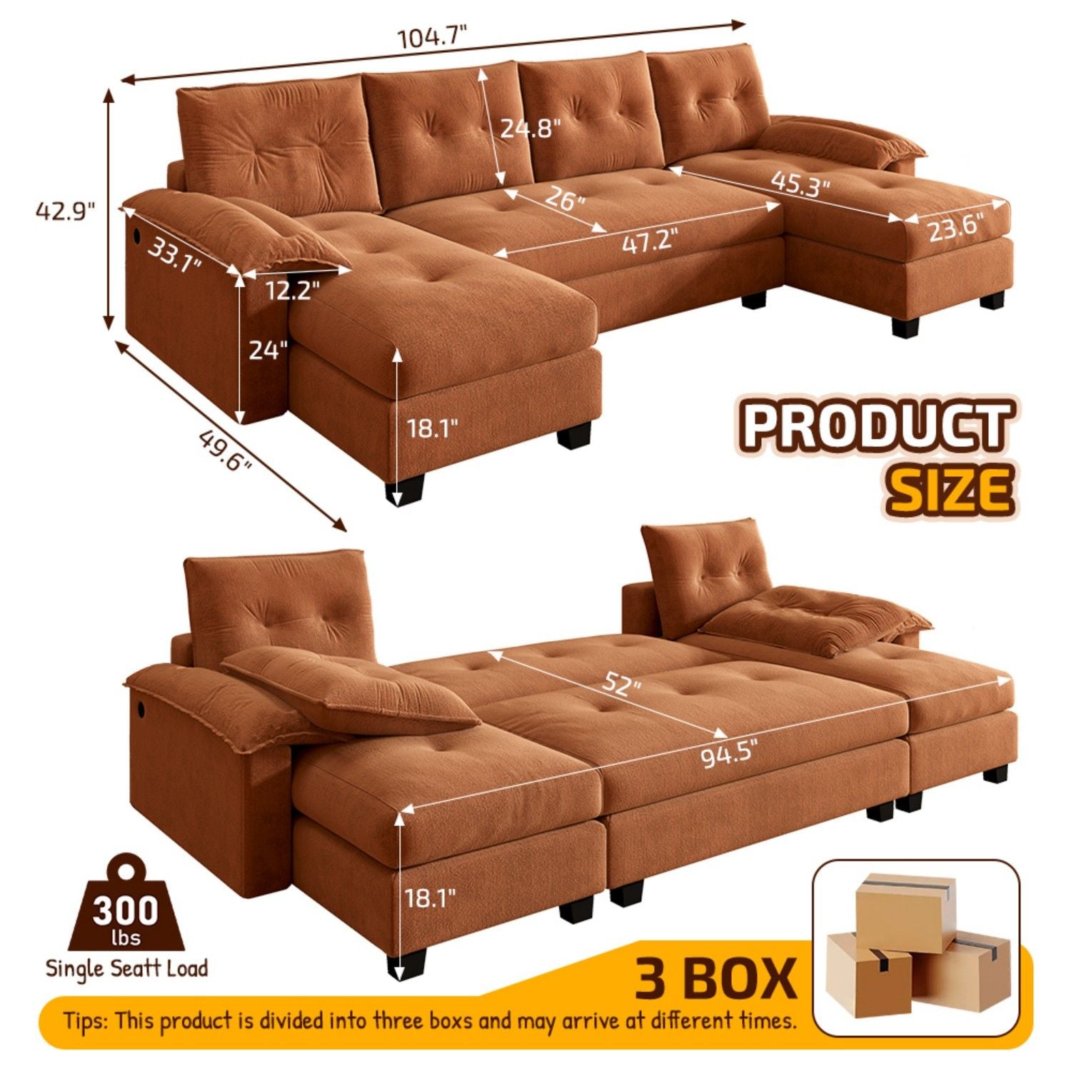 U-Shaped Sleeper Sofa With Pull Out Bed by HouseOfZazla