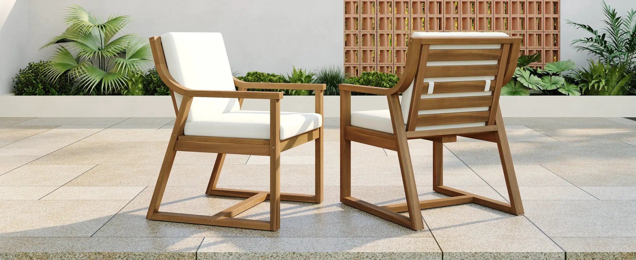 TREXM Patio Dining Chair Set of 2, Wood Outdoor Armchairs with Removable Cushions by HouseOfZazla