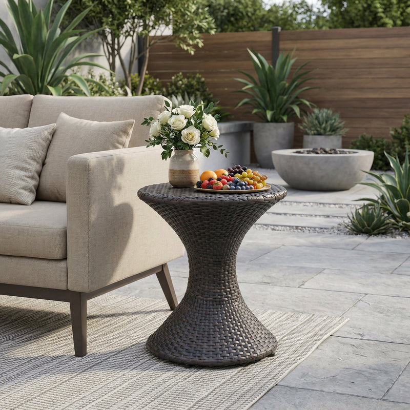 Outdoor 16-Inch Multi-Brown Wicker Hourglass Side Table by HouseOfZazla