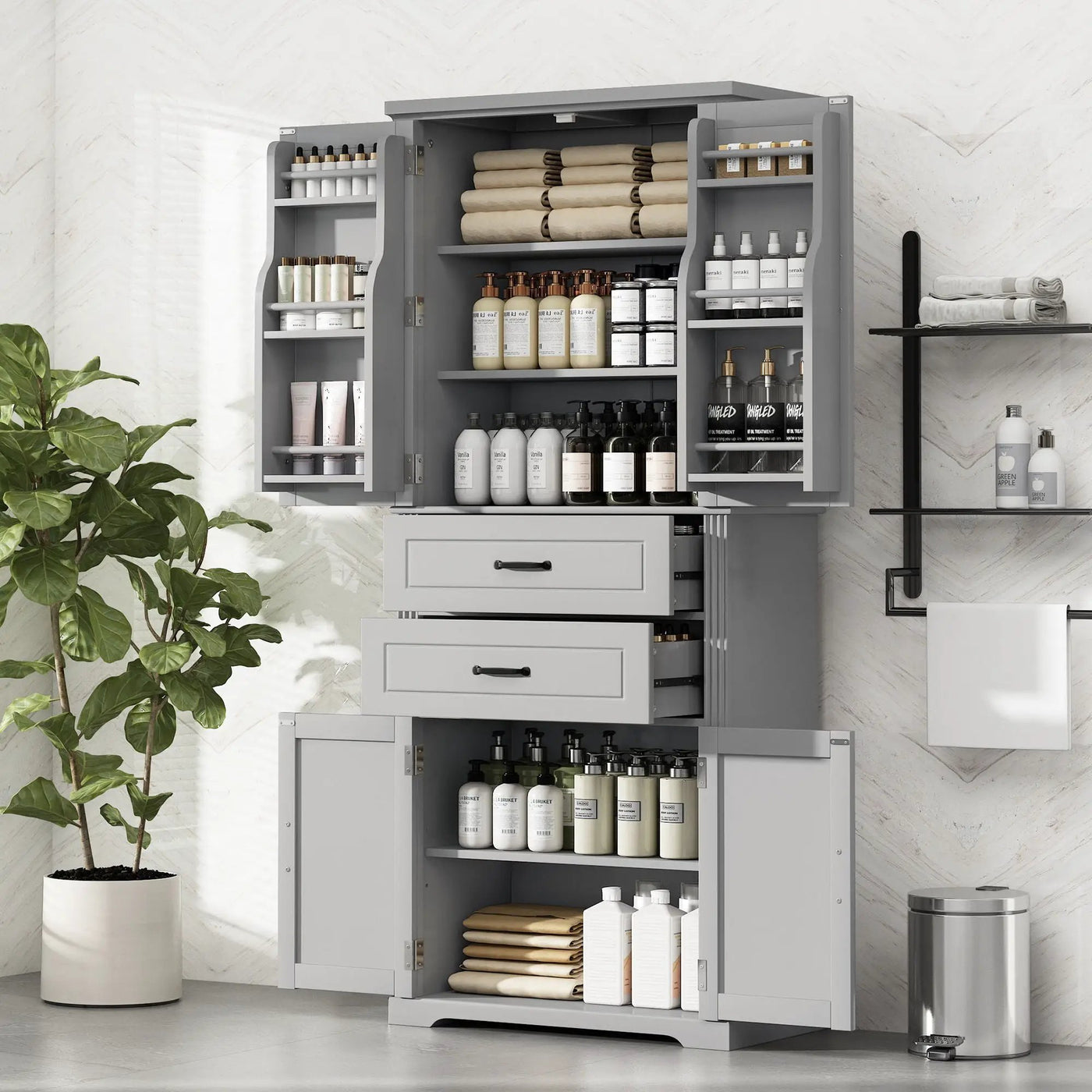 Multi Functional Storage Cabinet With Adjustable Shelves, 2 Drawers, Door Shelves by HouseOfZazla