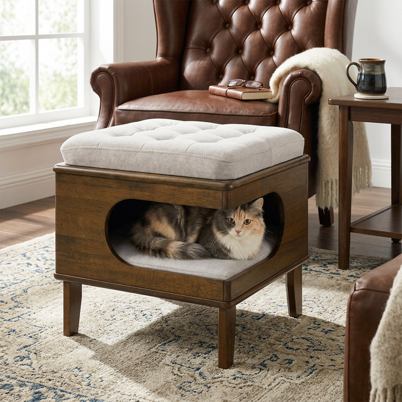 Letitia Rubber Wood Cat Bed Ottoman by HouseOfZazla