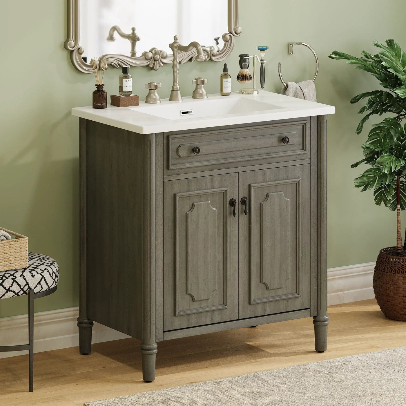 Vintage Bathroom Vanity With Sink, Rustic Cabinet With Soft Close Doors by HouseOfZazla