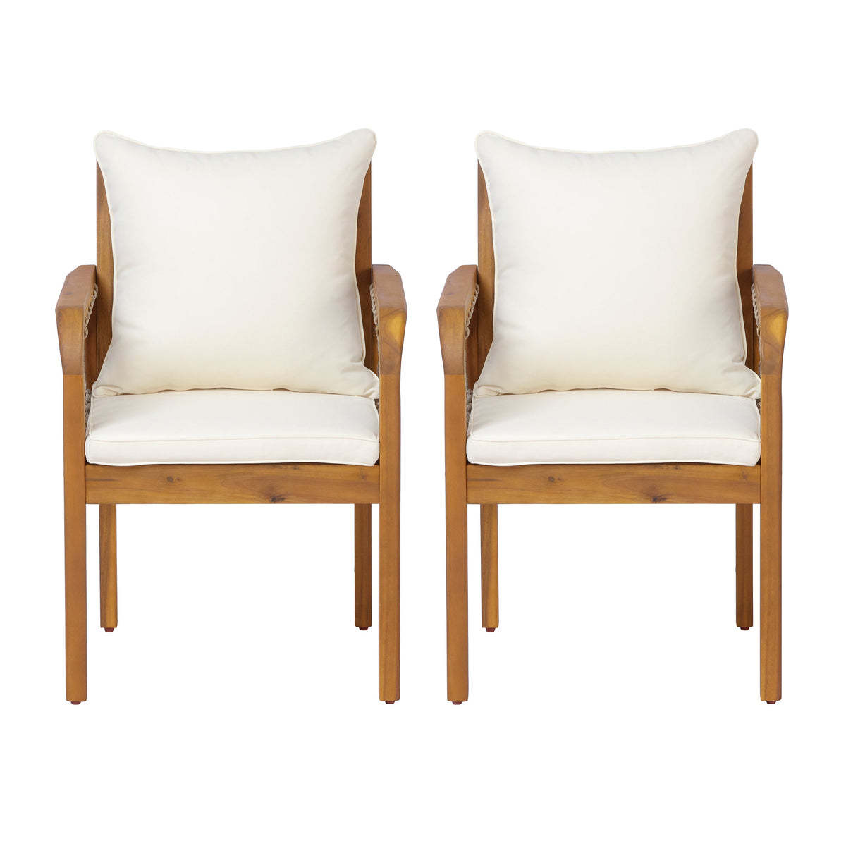 Outdoor Acacia Wood Chairs with Woven Rope Arms - Natural Finish, photo 5 of 10