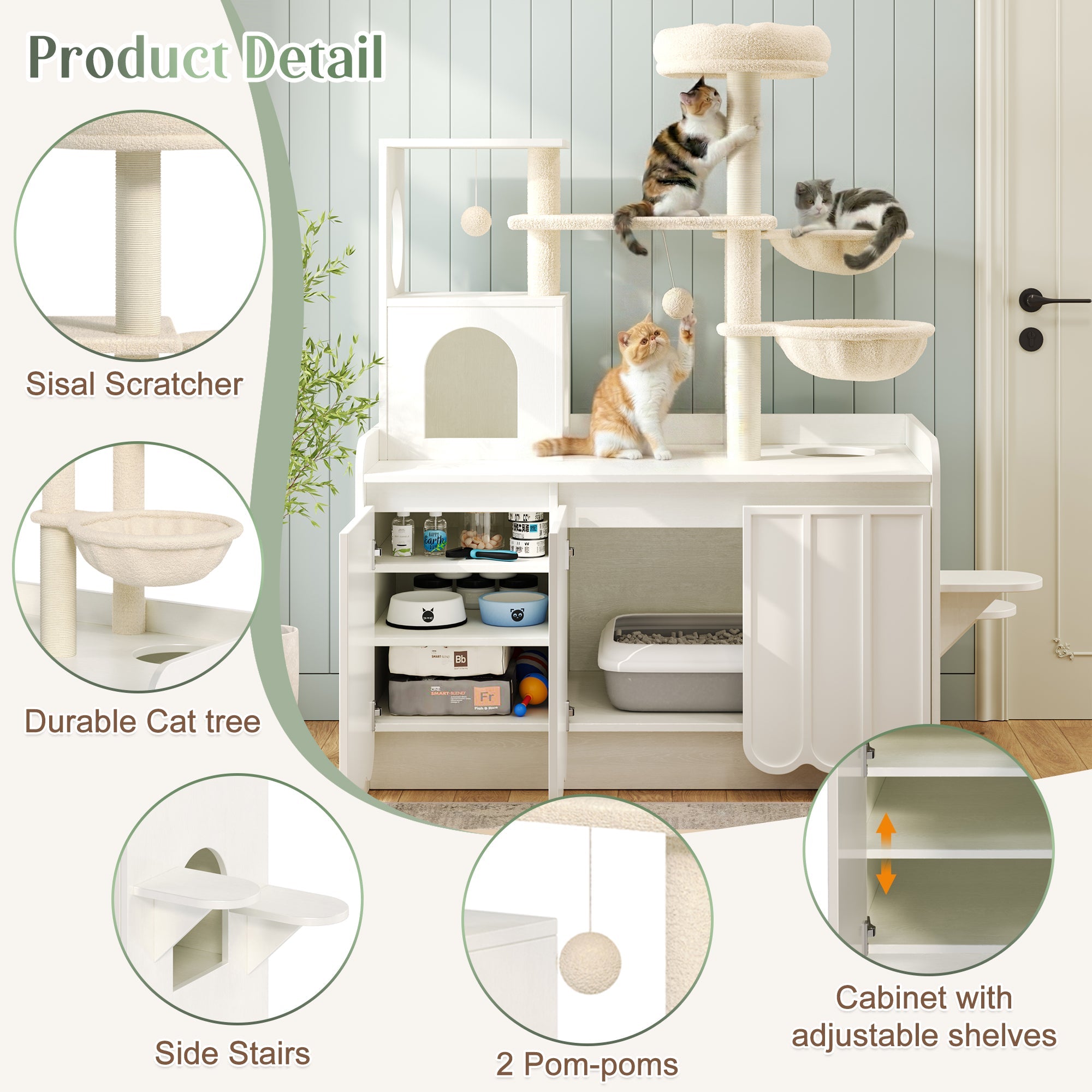 50.6" Cat Tree with Litter Box Enclosure, Sisal Scratching Post & Storage by HouseOfZazla