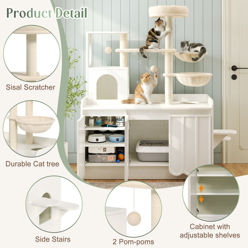 50.6" Cat Tree with Litter Box Enclosure, Sisal Scratching Post & Storage by HouseOfZazla